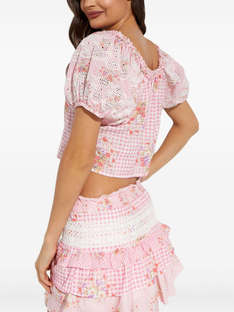 checked-pattern flower-embellishment blouse 4