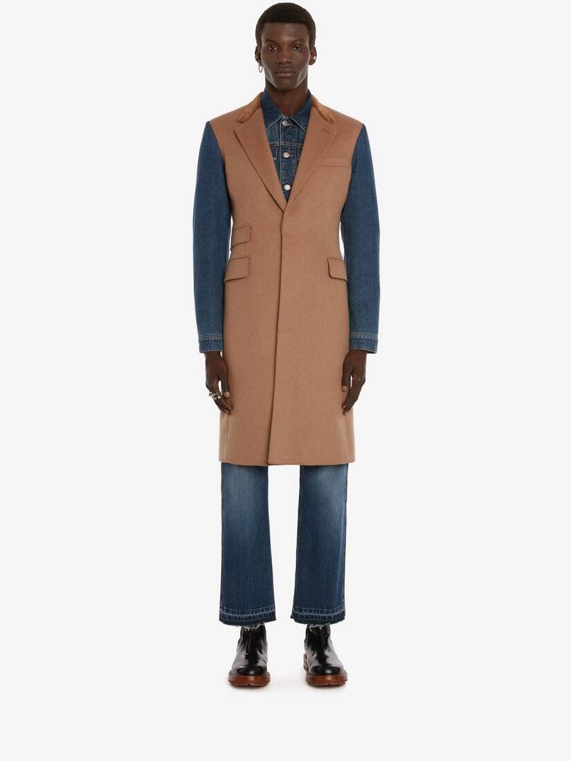 Hybrid Denim Sleeve Coat in Camel - 2