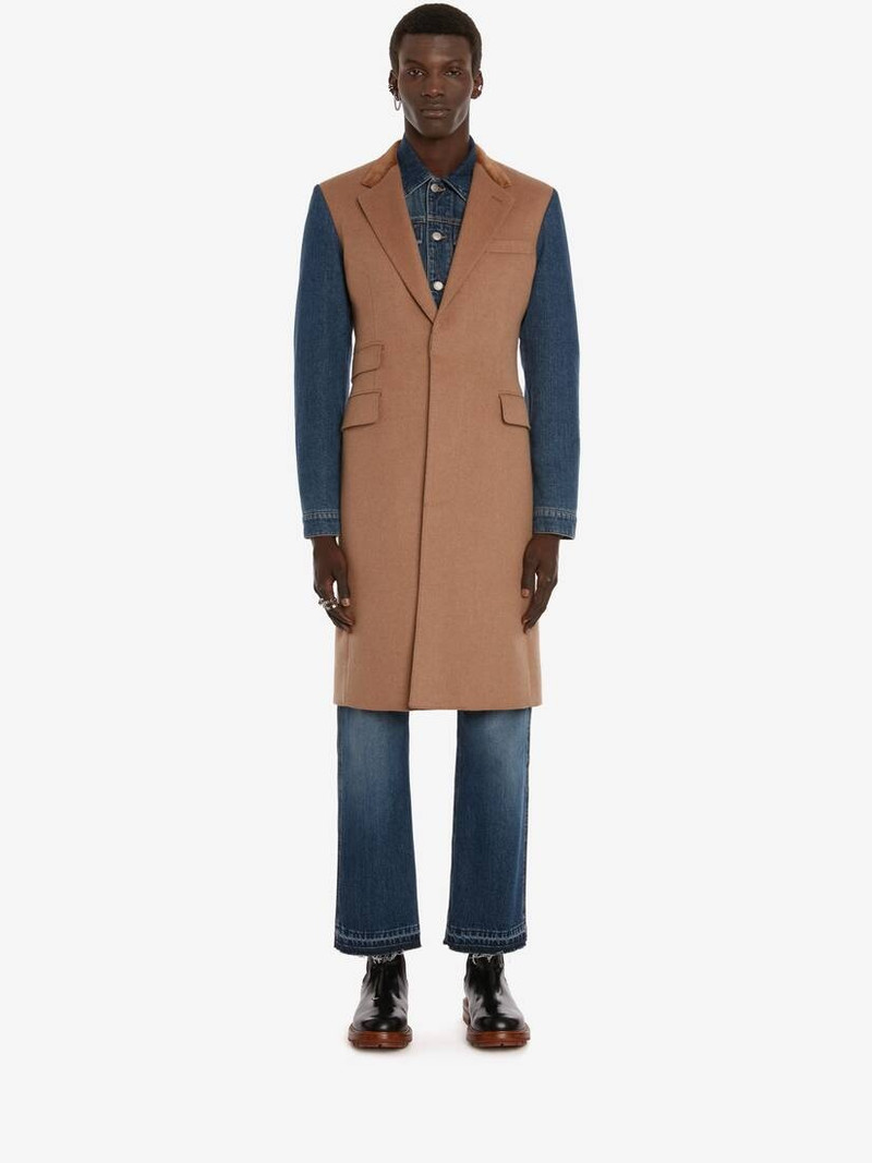 Alexander McQueen Hybrid Denim Sleeve Coat in Camel outlook