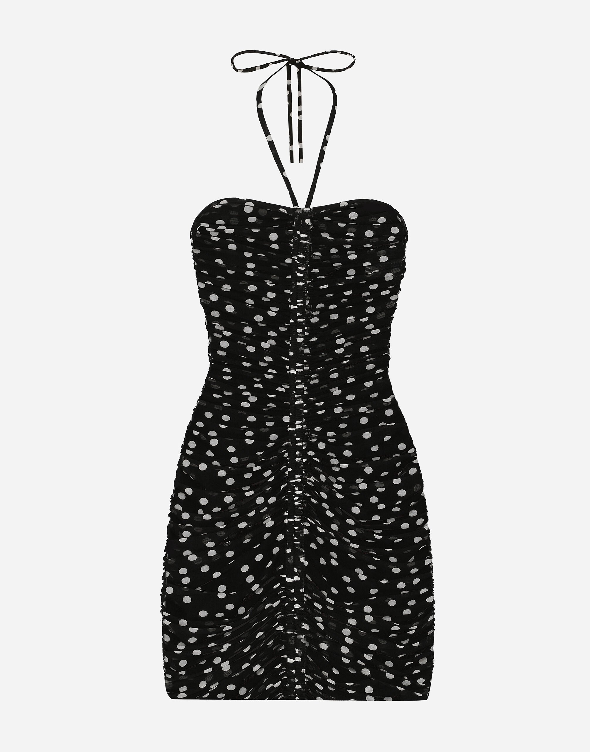 Short draped tulle dress with polka-dot print - 1