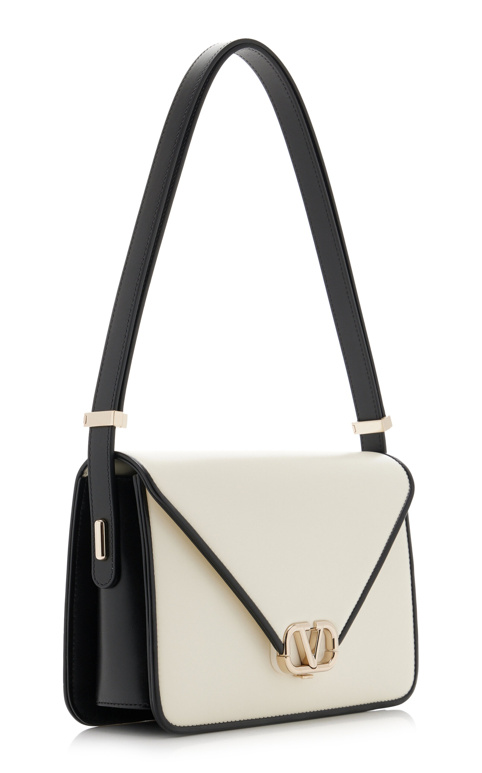 Contrast-Trimmed Leather Shoulder Bag ivory - 3