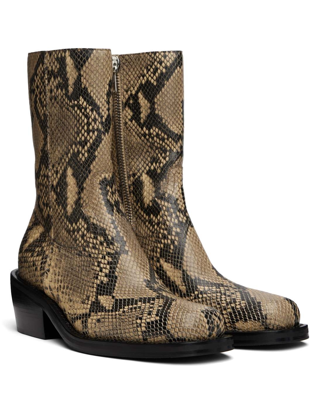 Beige Snake Print Boots - 4