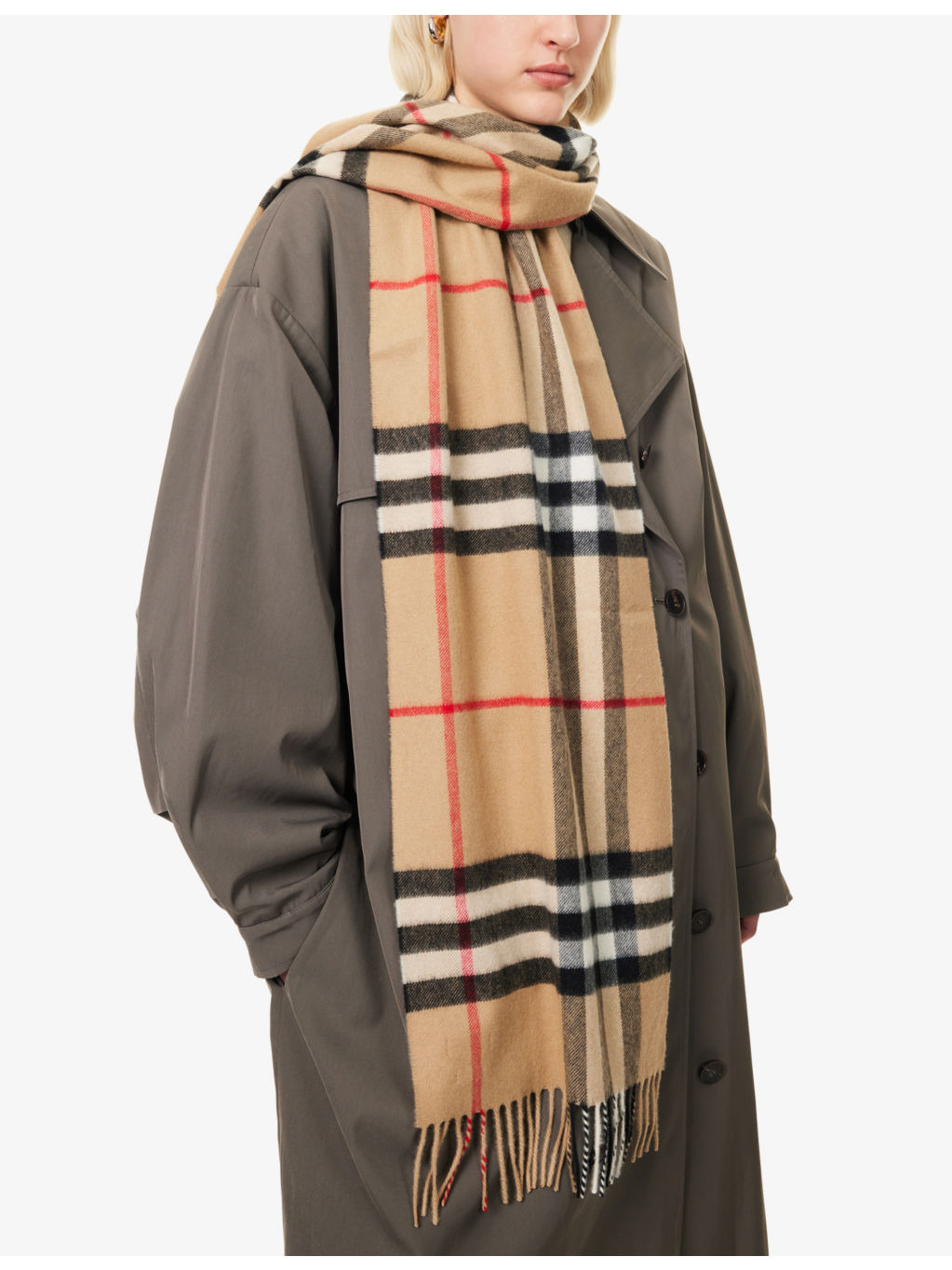 Giant Check fringed cashmere scarf - 2