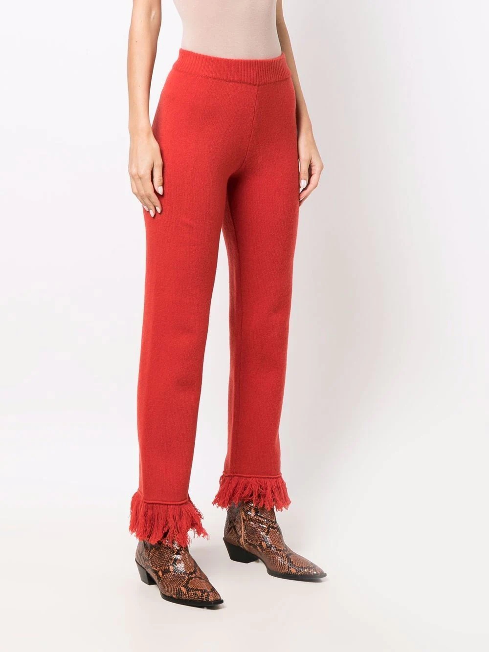 fringed wool straight-leg trousers - 3