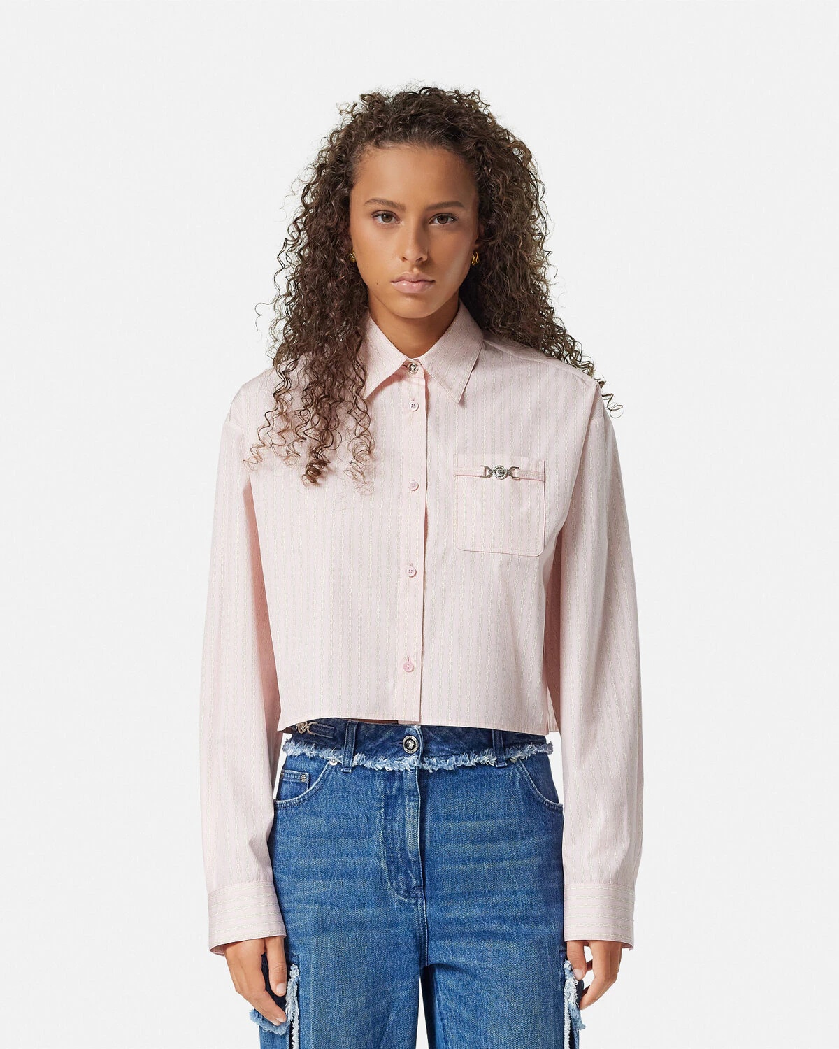 Pinstripe Chain Crop Boxy Shirt - 4