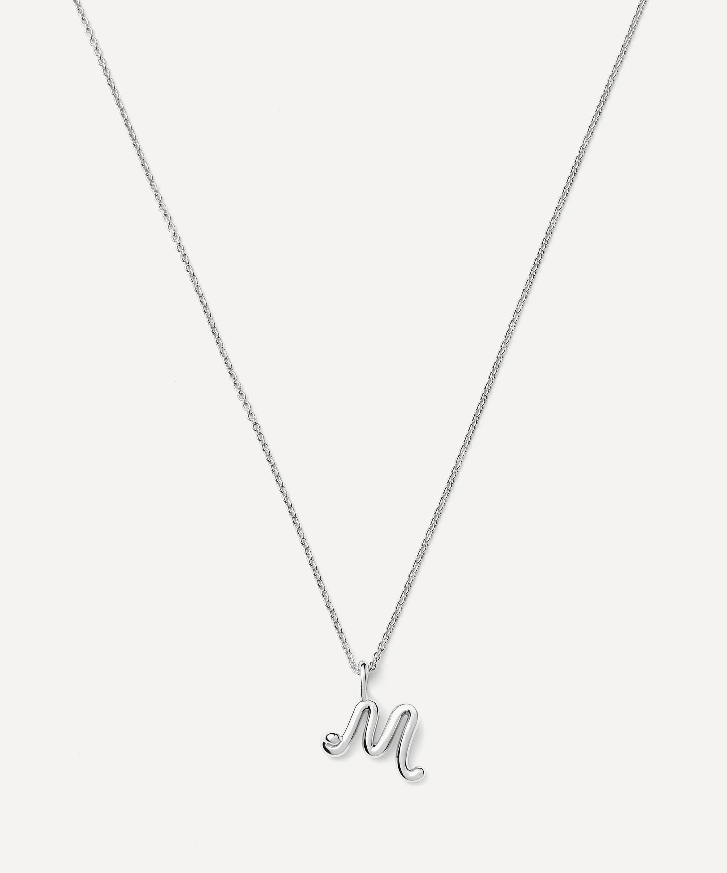 Sterling Silver Curly Molten Mini M Initial Pendant Necklace - 1