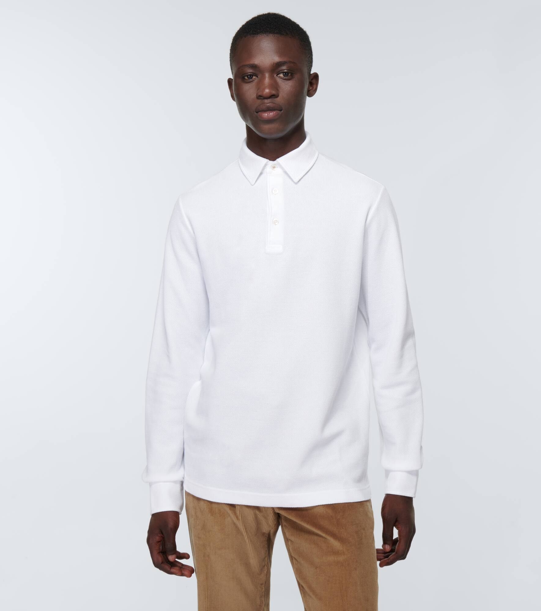 Cotton long-sleeved polo sweater - 3