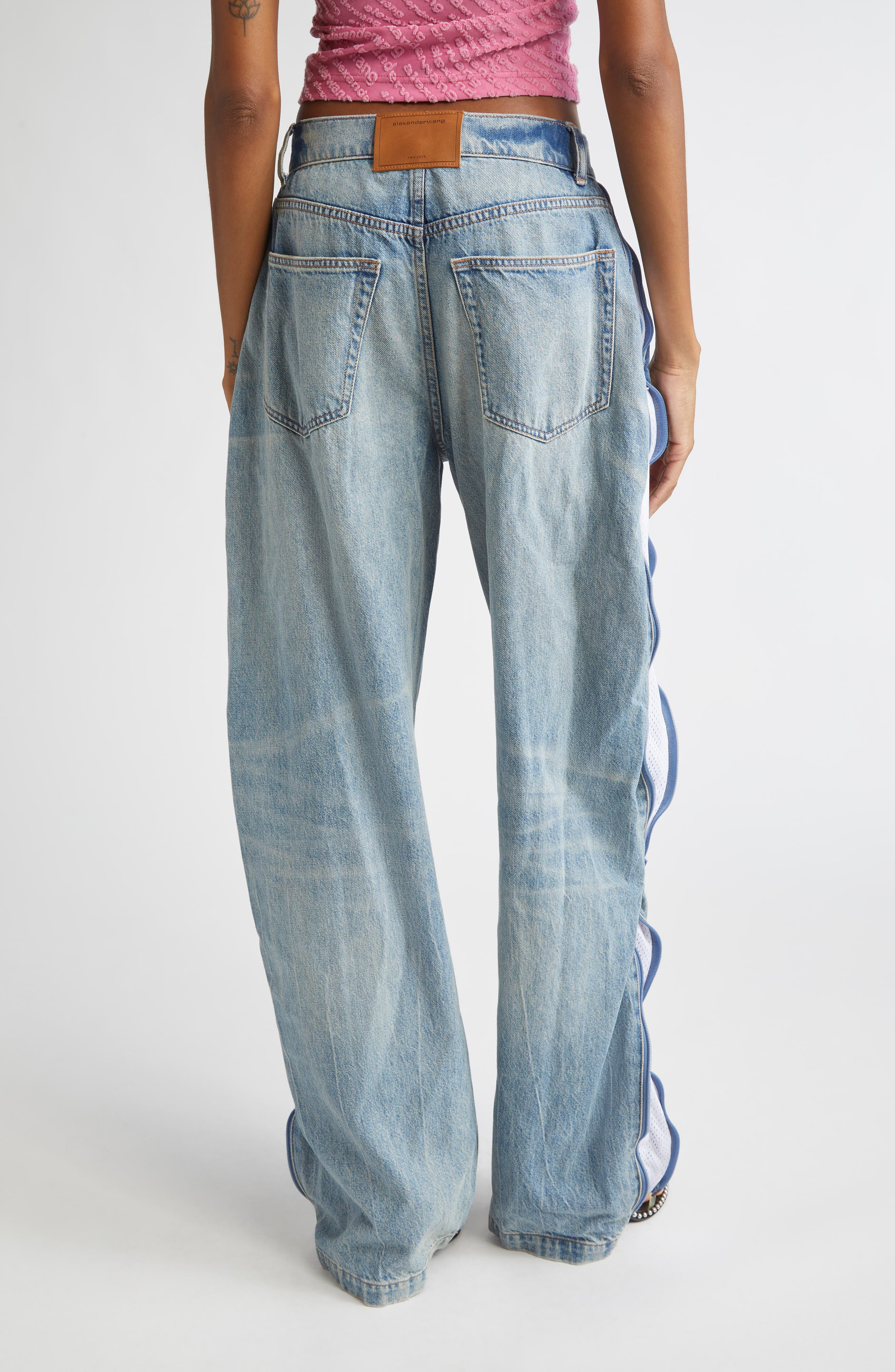 Alexander Wang Mesh Insert Curved Leg Jeans in Vintage Bleach Blue at Nordstrom - 4