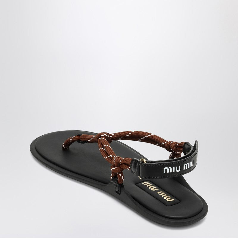 Miu Miu Tobacco-Coloured Riviere Sandal In Rope And Leather Women - 2