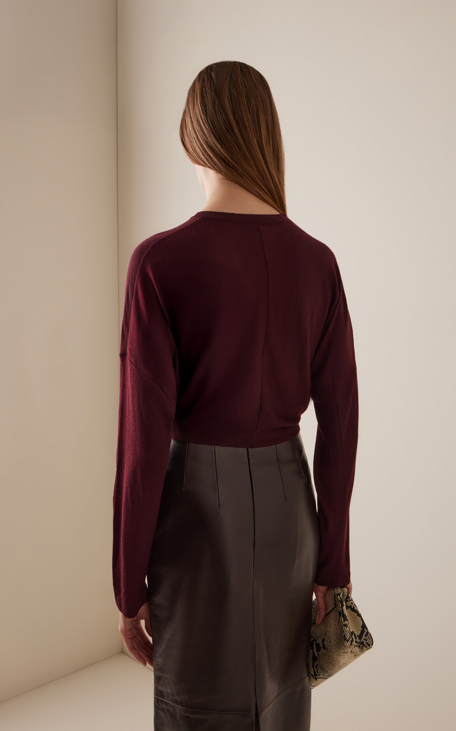 Finn Cropped Merino-Wool Cardigan burgundy - 4