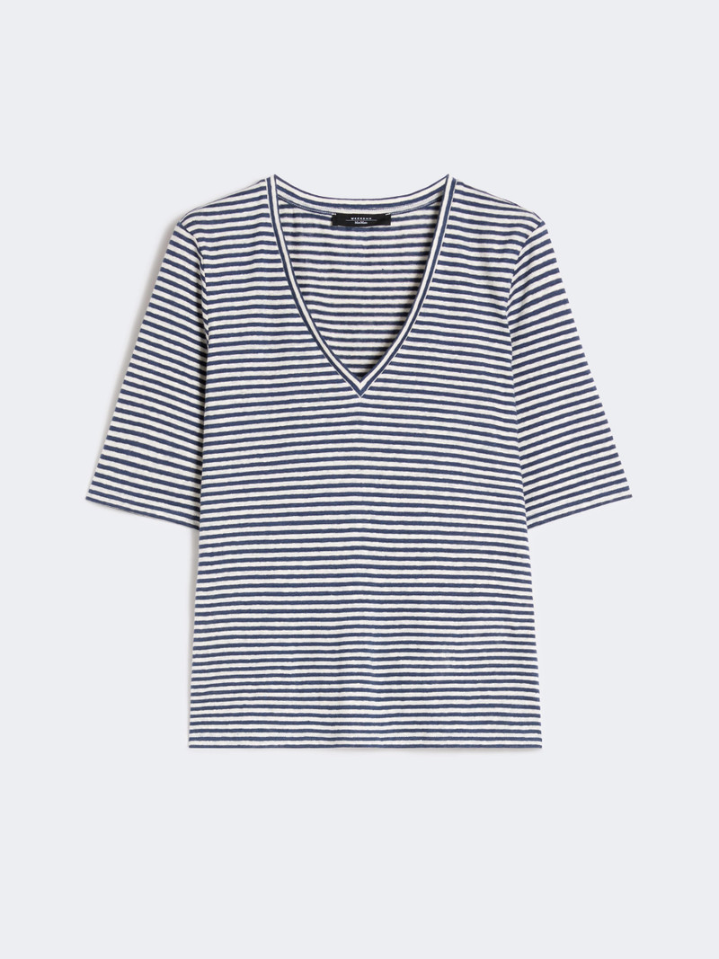 OPZIONE Stretch linen jersey V-neck T-shirt - ULTRAMARINE 1