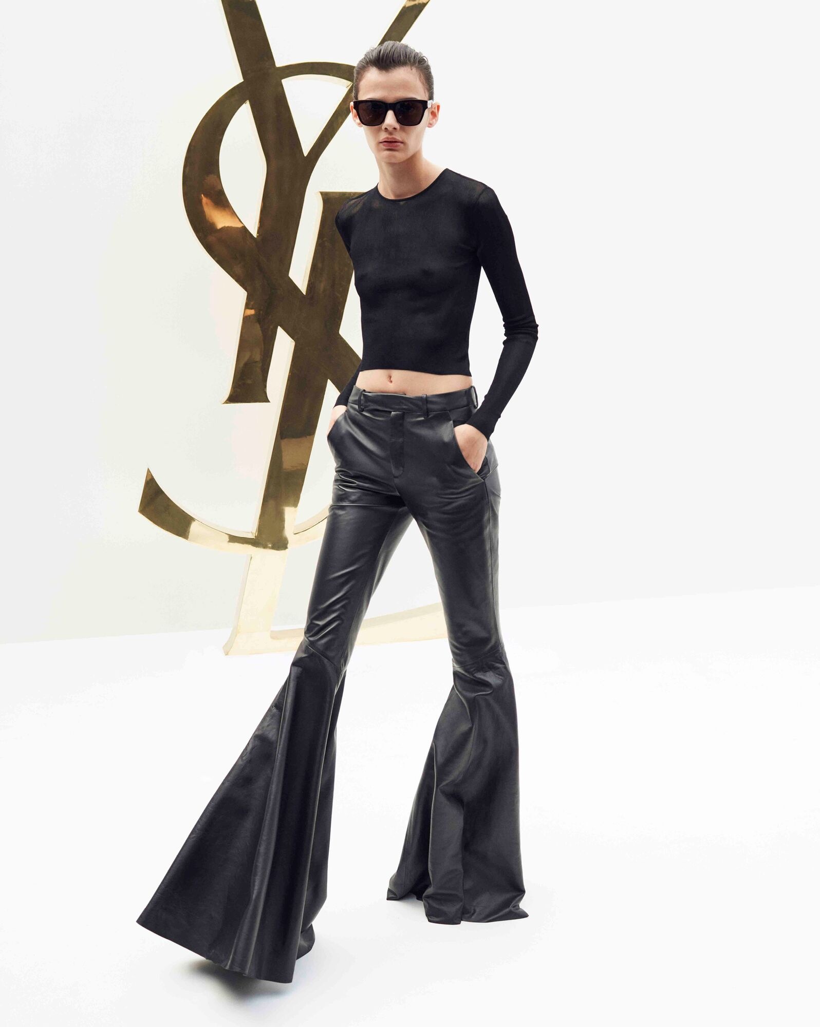 flared pants in shiny lambskin - 2