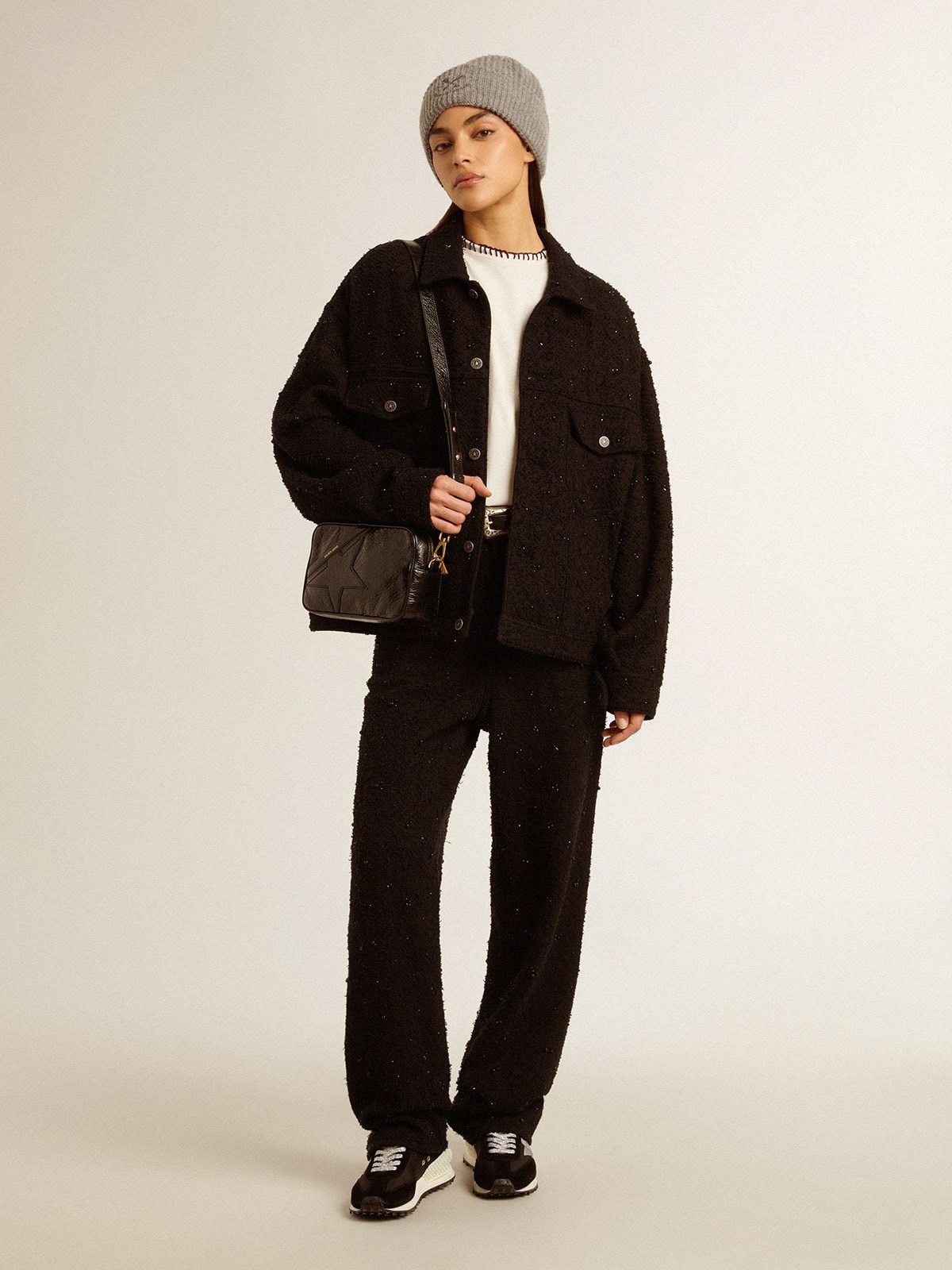 Star Bag in glossy black leather with tone-on-tone star - 7