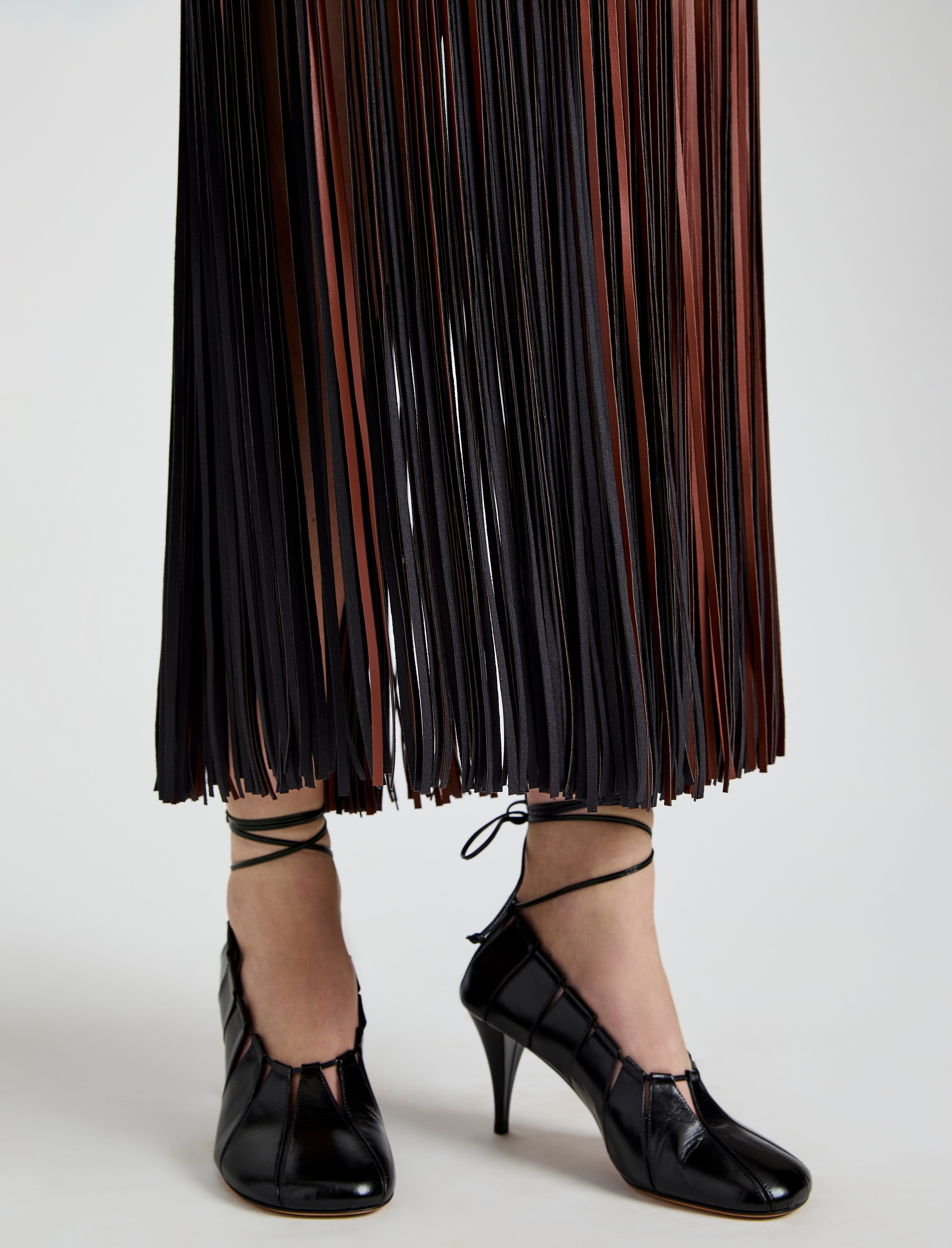 Veda Skirt in Faux Leather Fringe - 5