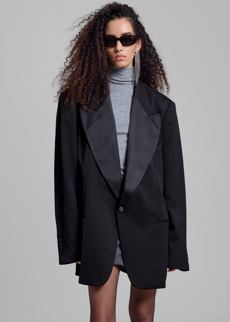Halle Satin Collar Blazer - Black 3