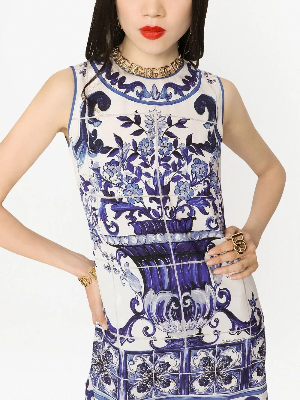 Majolica-print longline top - 5
