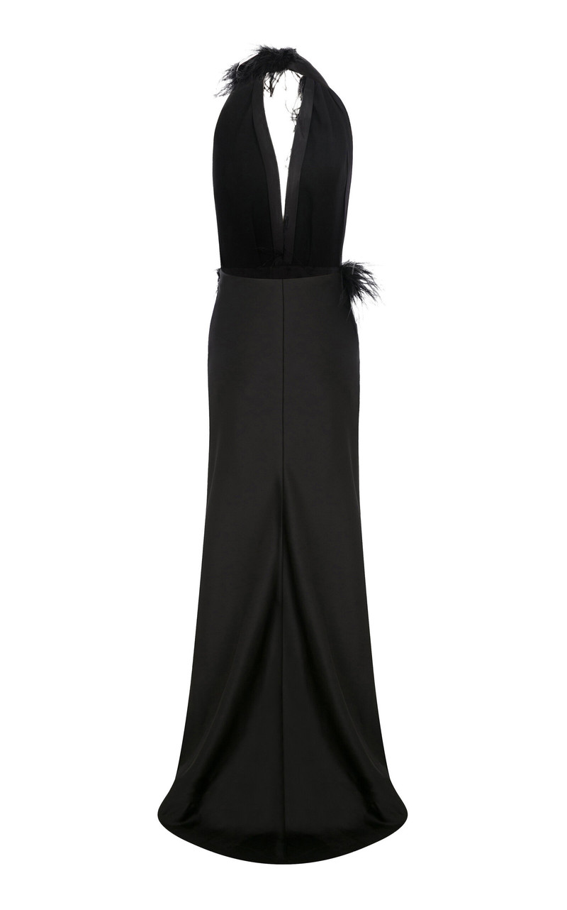 Carey V-Neck Feathered Maxi Dress black 6