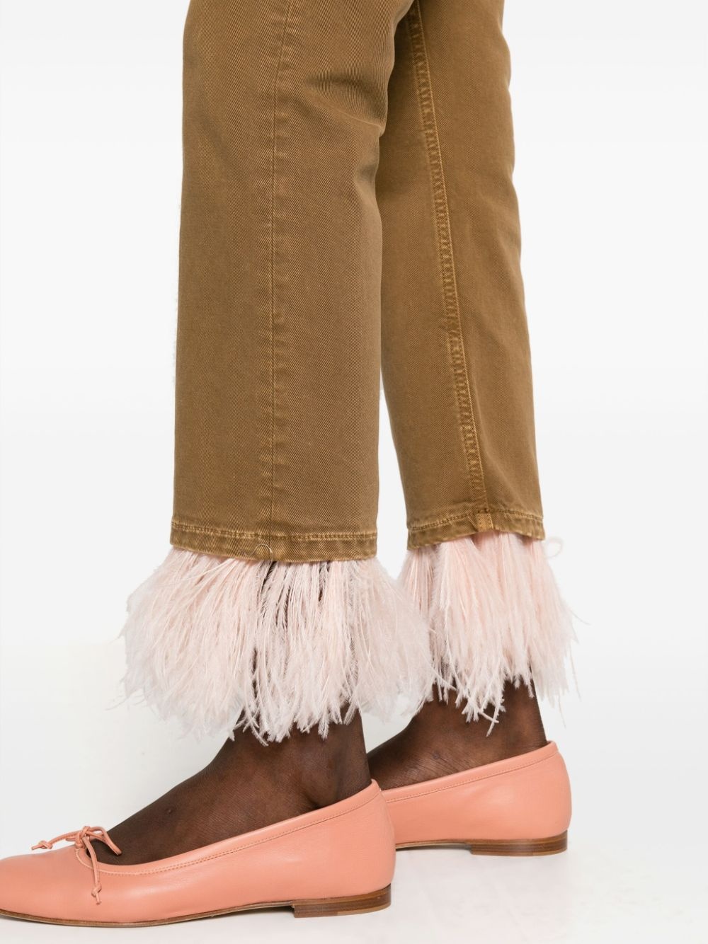 Fancy feather-trim cropped jeans - 5