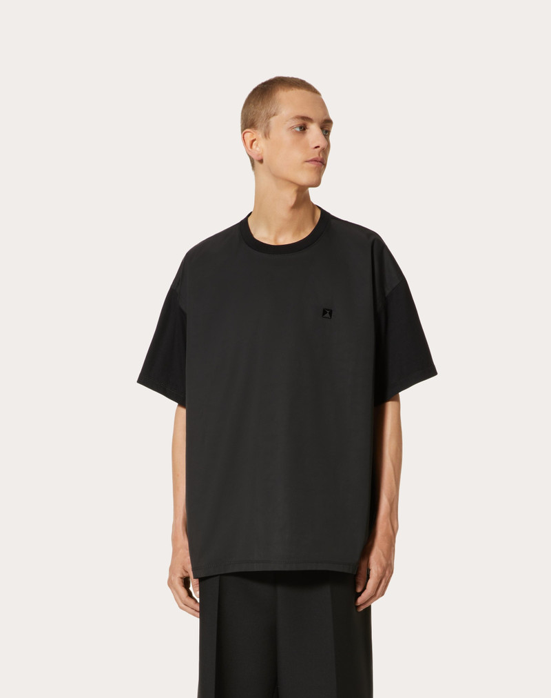 CREWNECK COTTON T-SHIRT WITH NYLON PANEL AND STUD DETAIL 3