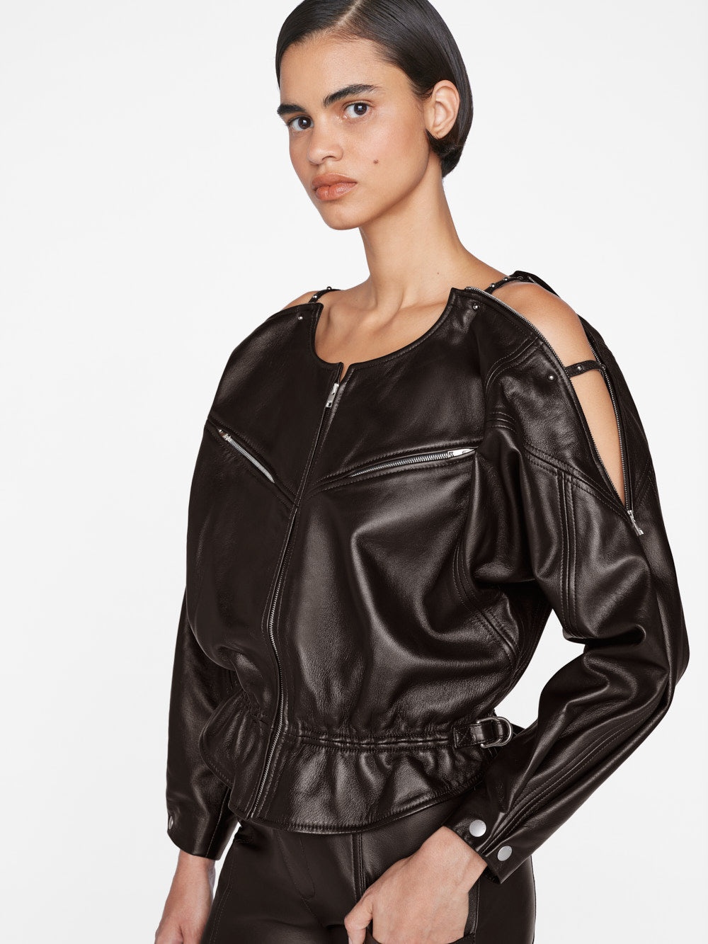Slouchy Zip Up Jacket in Espresso - 8