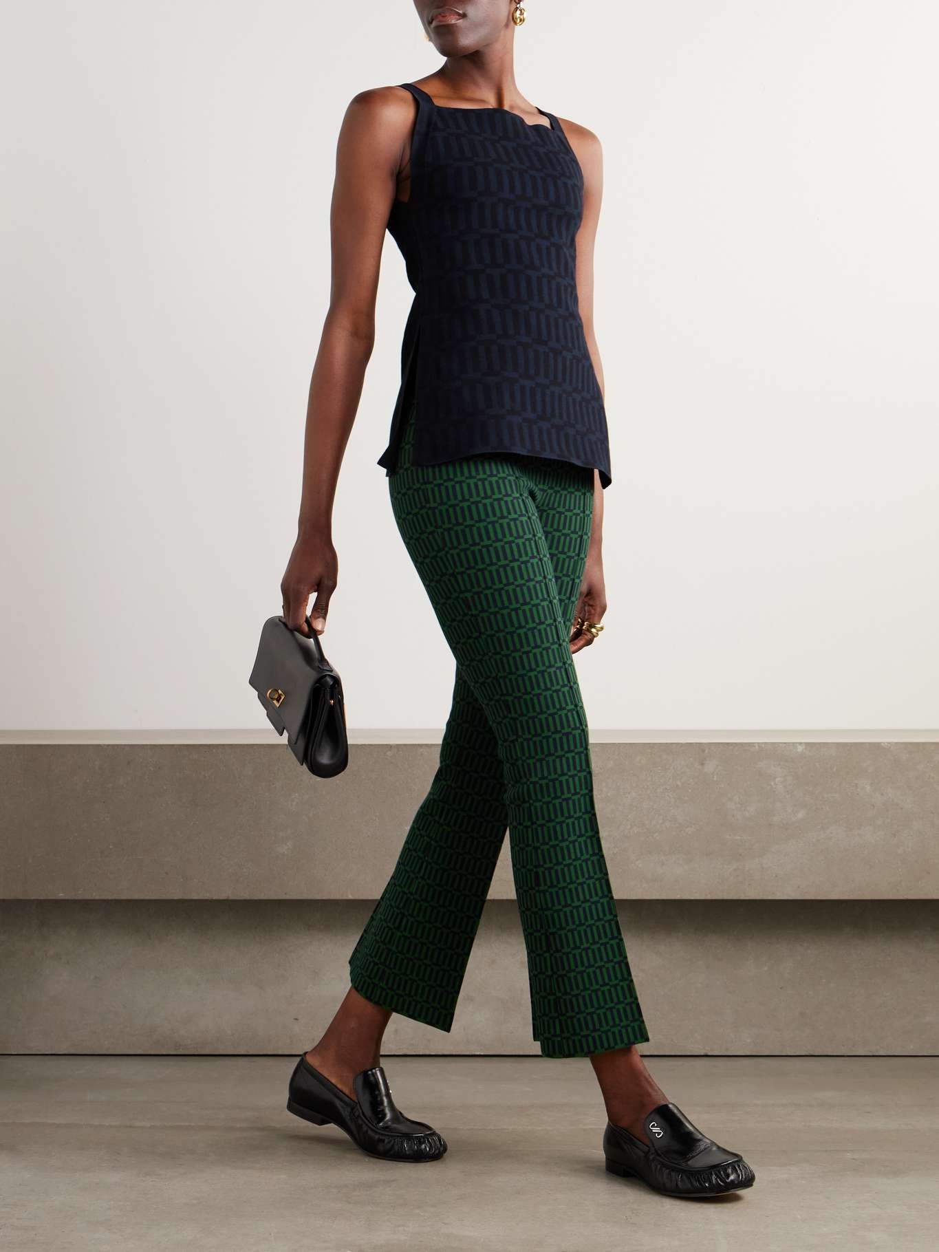 Charlie cotton-blend jacquard slim-leg pants Green - 2