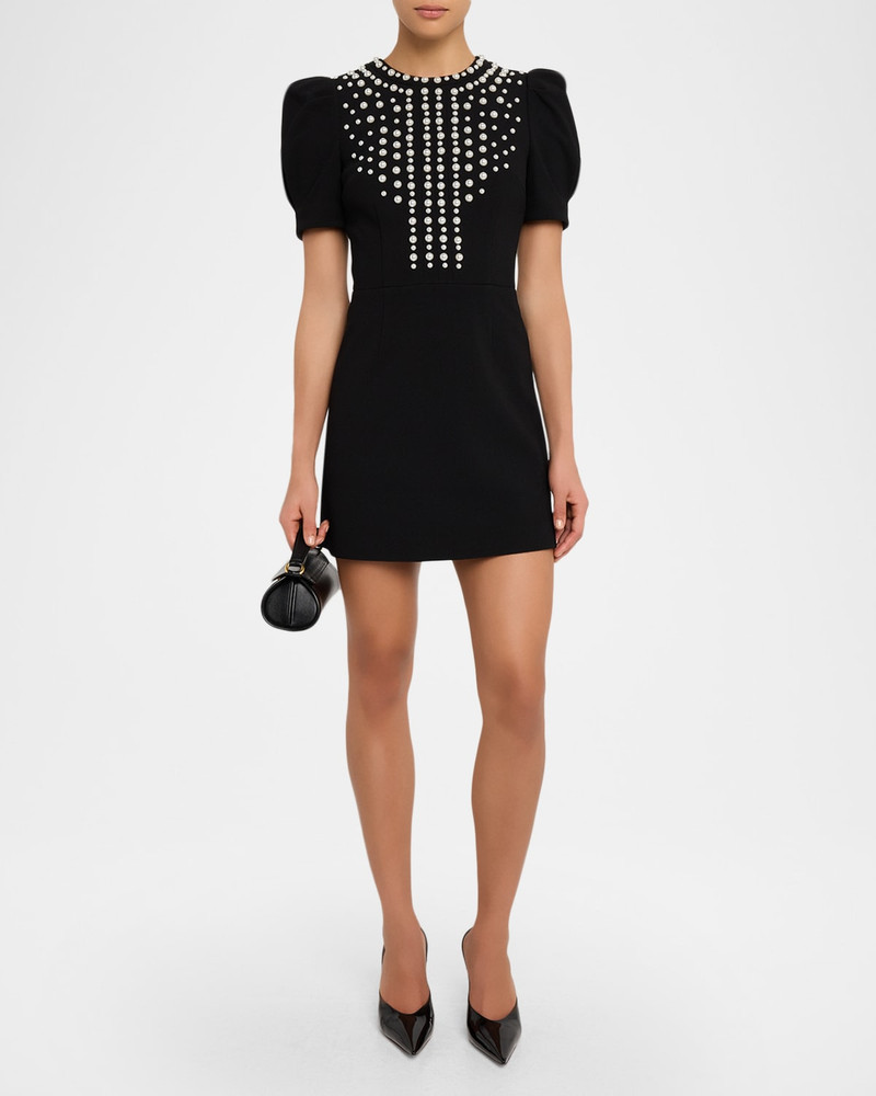 REBECCA VALLANCE Puff-Sleeve Pearly Studded Mini Dress outlook