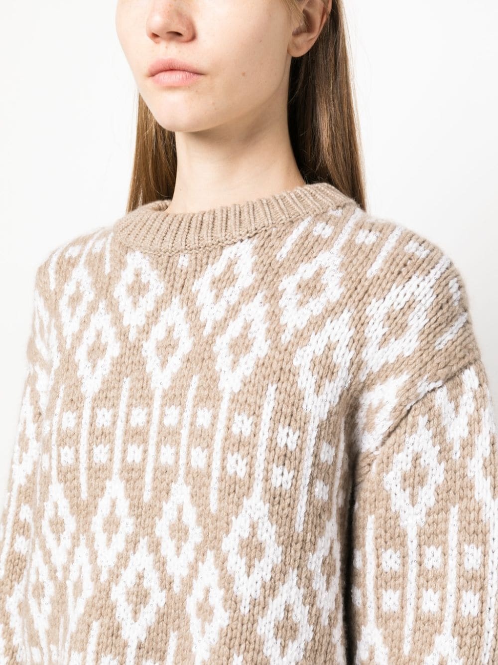 crew neck printed cashmere jumper - 5