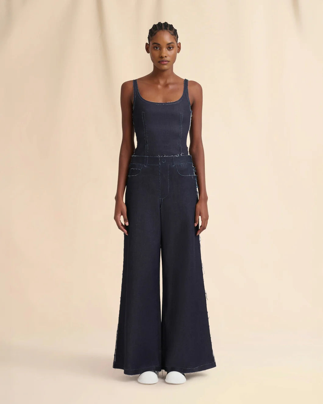 DEEP BLUE STRETCH DENIM TROMPE L'OEIL TROUSERS - 2