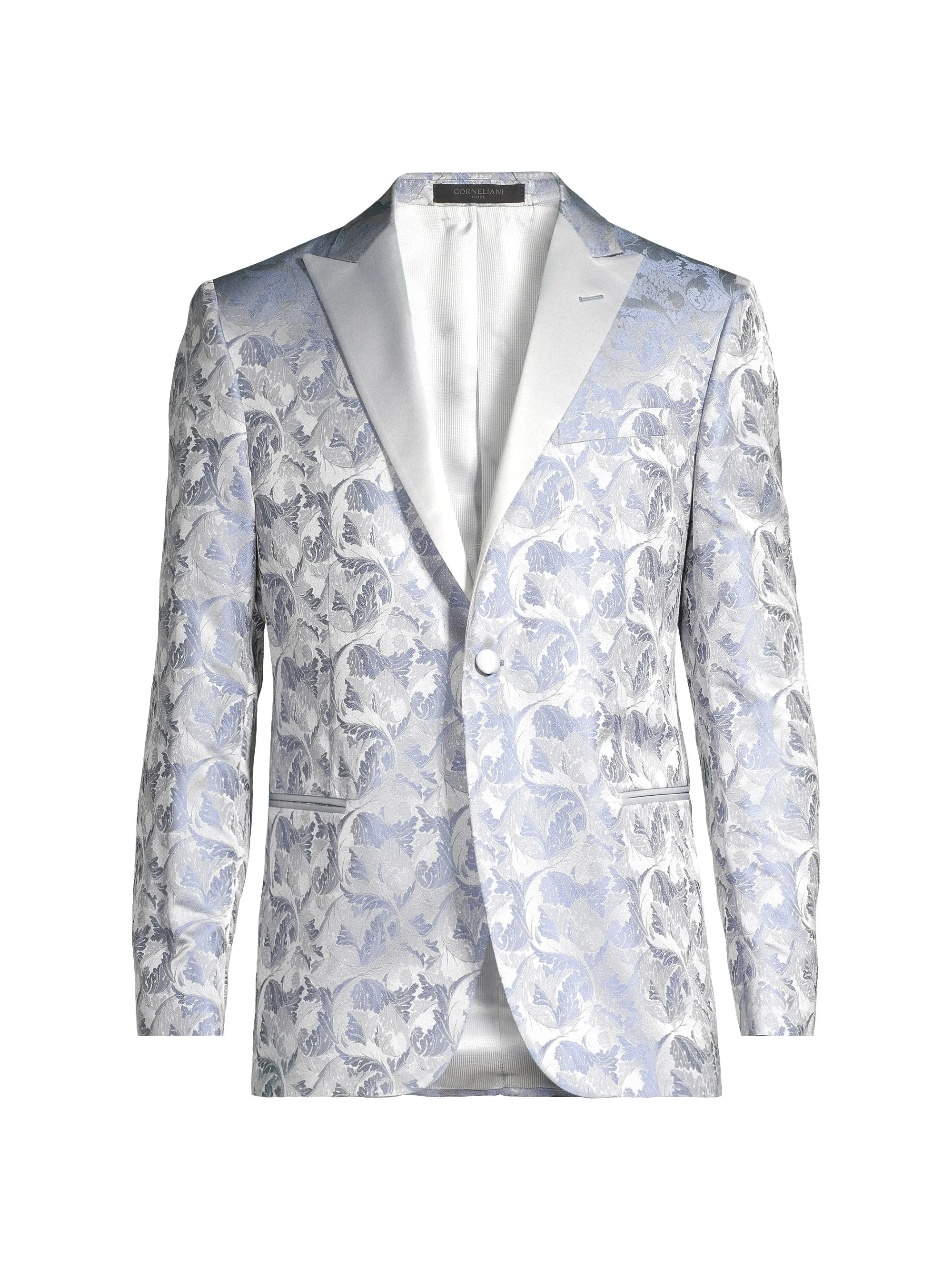 Men's Jacquard Silk-Blend One-Button Dinner Jacket - Blue - 1
