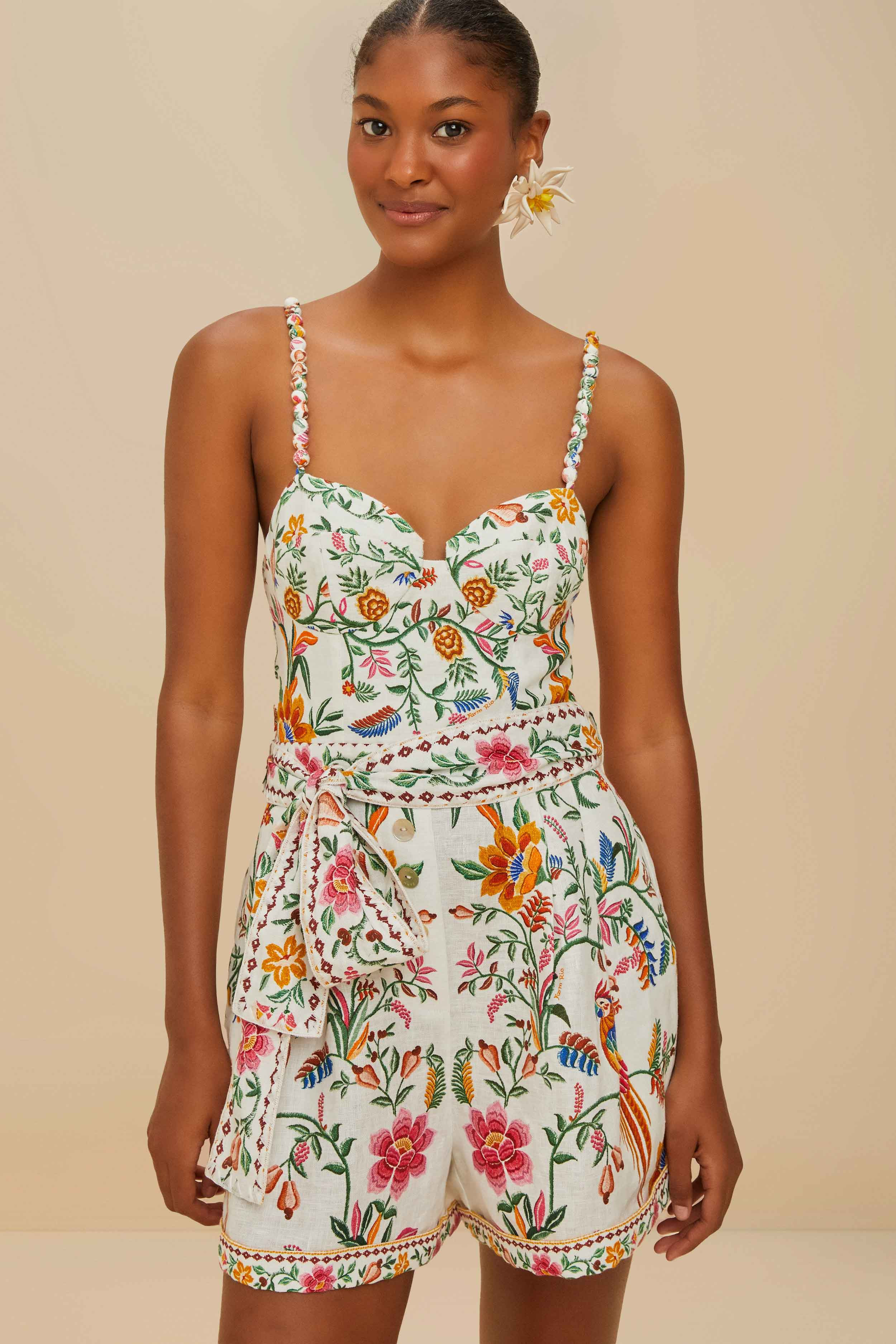 Off-White Delicate Forest Euroflax™ Premium Linen Romper - 2