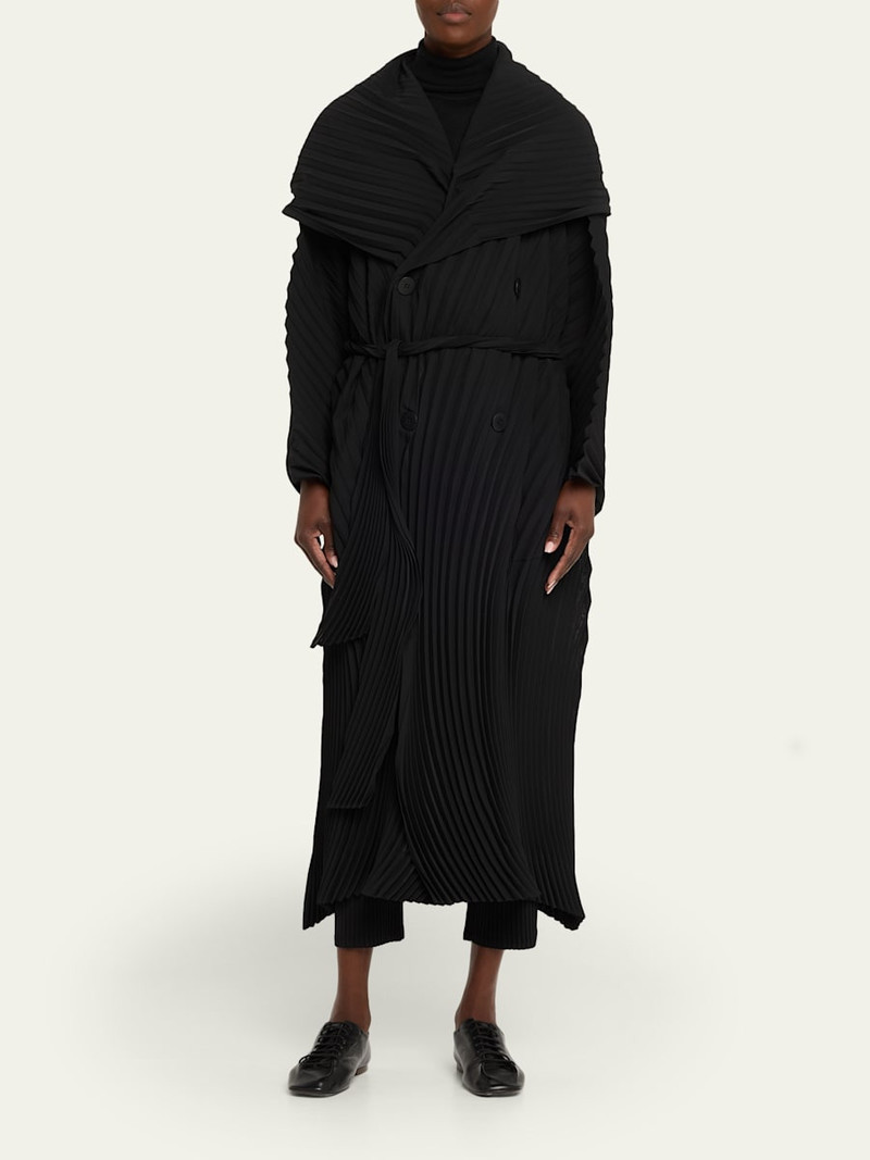 ISSEY MIYAKE Wave Pleats Belted Long Trench Coat outlook