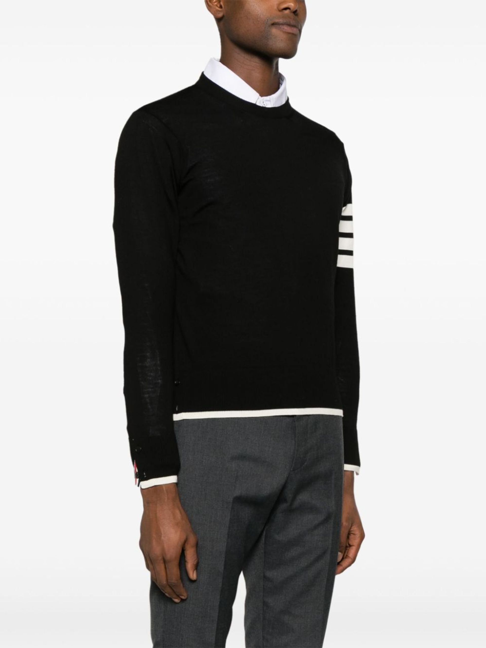 Black 4-Bar Stripe Virgin Wool Sweater - 3