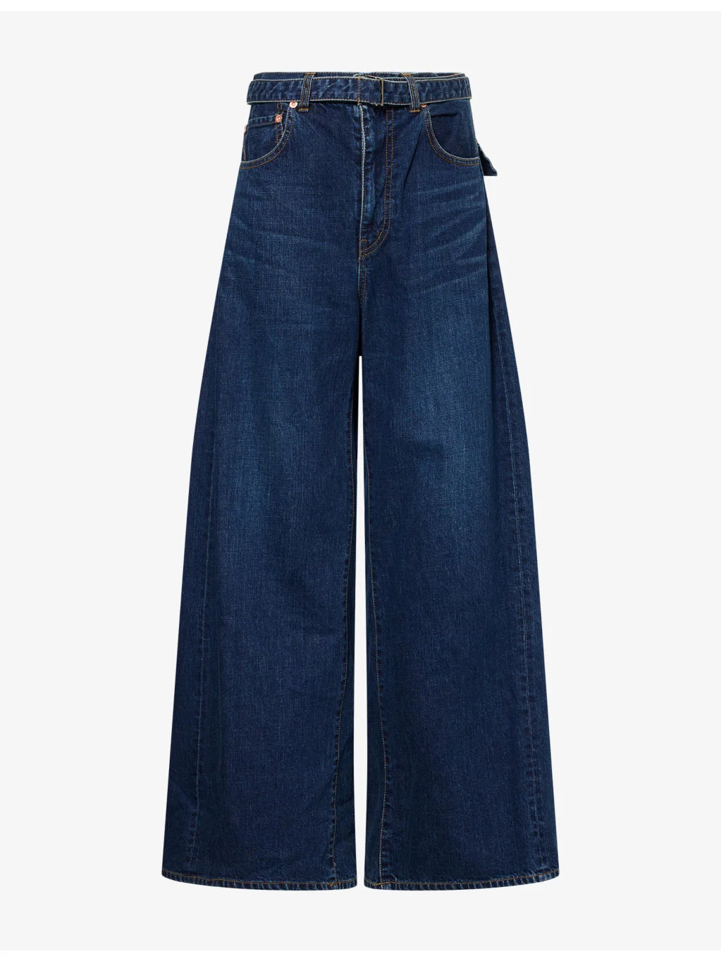 Wide-Leg Pleated Denim Jeans - 1