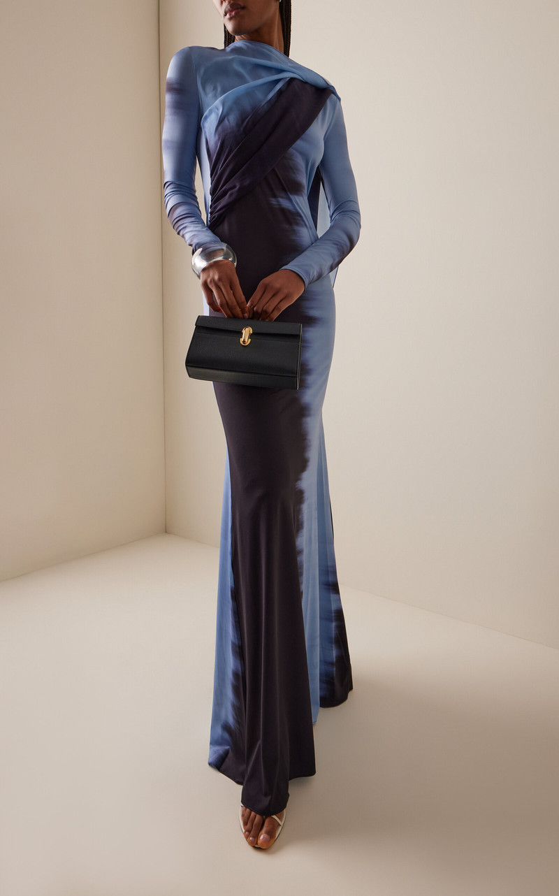 SILVIA TCHERASSI Moon Cape-Detailed Silk-Blend Maxi Dress blue outlook