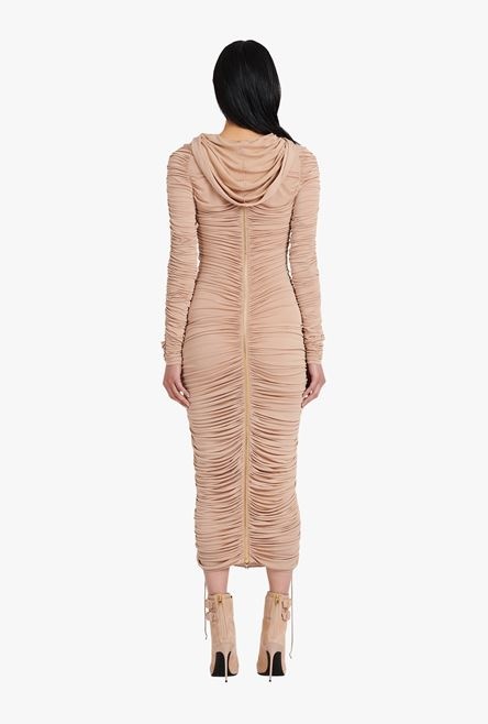 Mid-length beige jersey hooded dress - 3