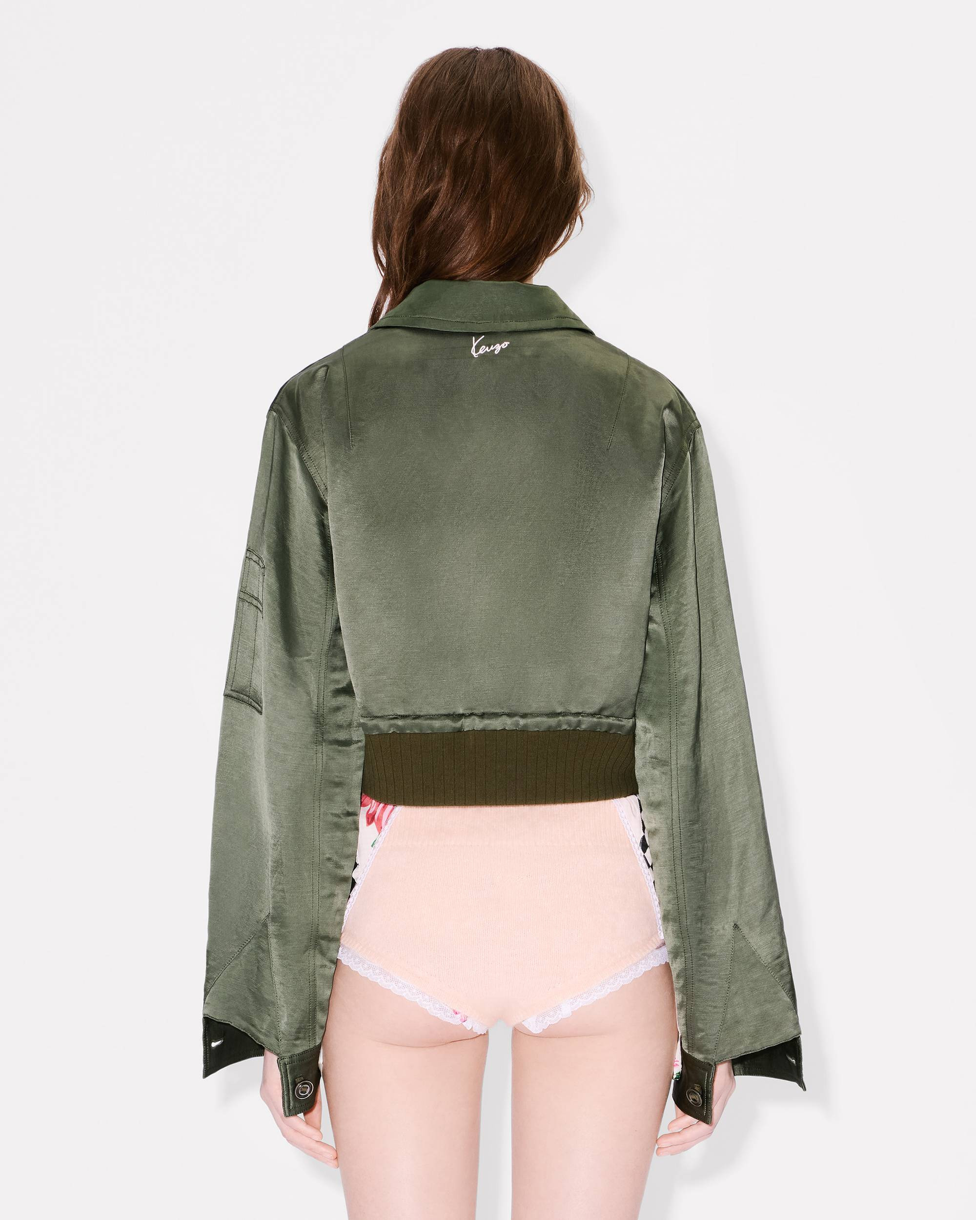 Cropped bomber in satin linen - 5