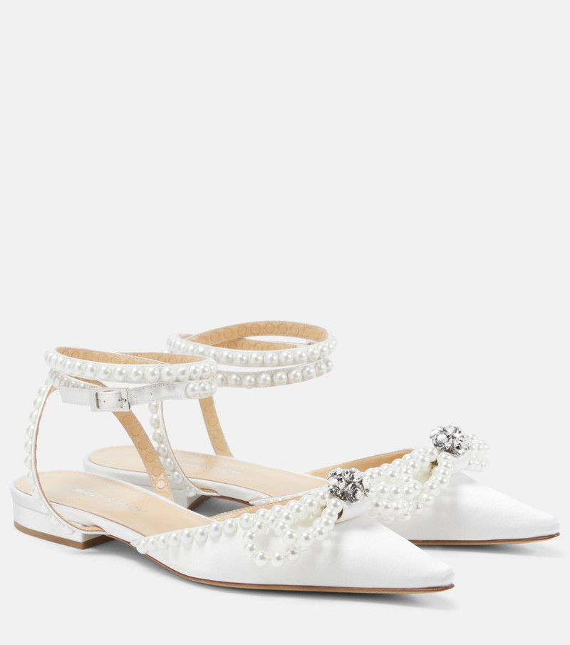 Double Bow embellished satin ballet flats - 1