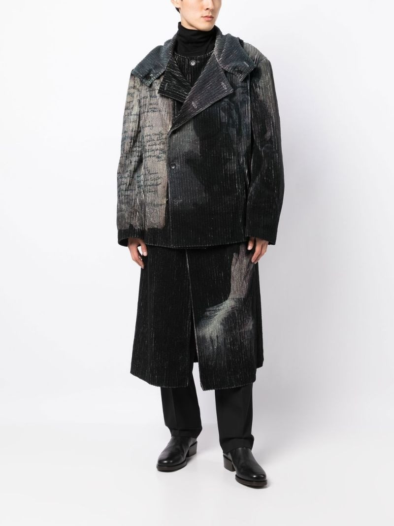 Yohji Yamamoto graphic-print double-breasted coat outlook
