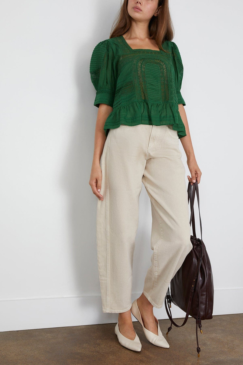 Sea Franca Lace Short Sleeve Top in Green outlook