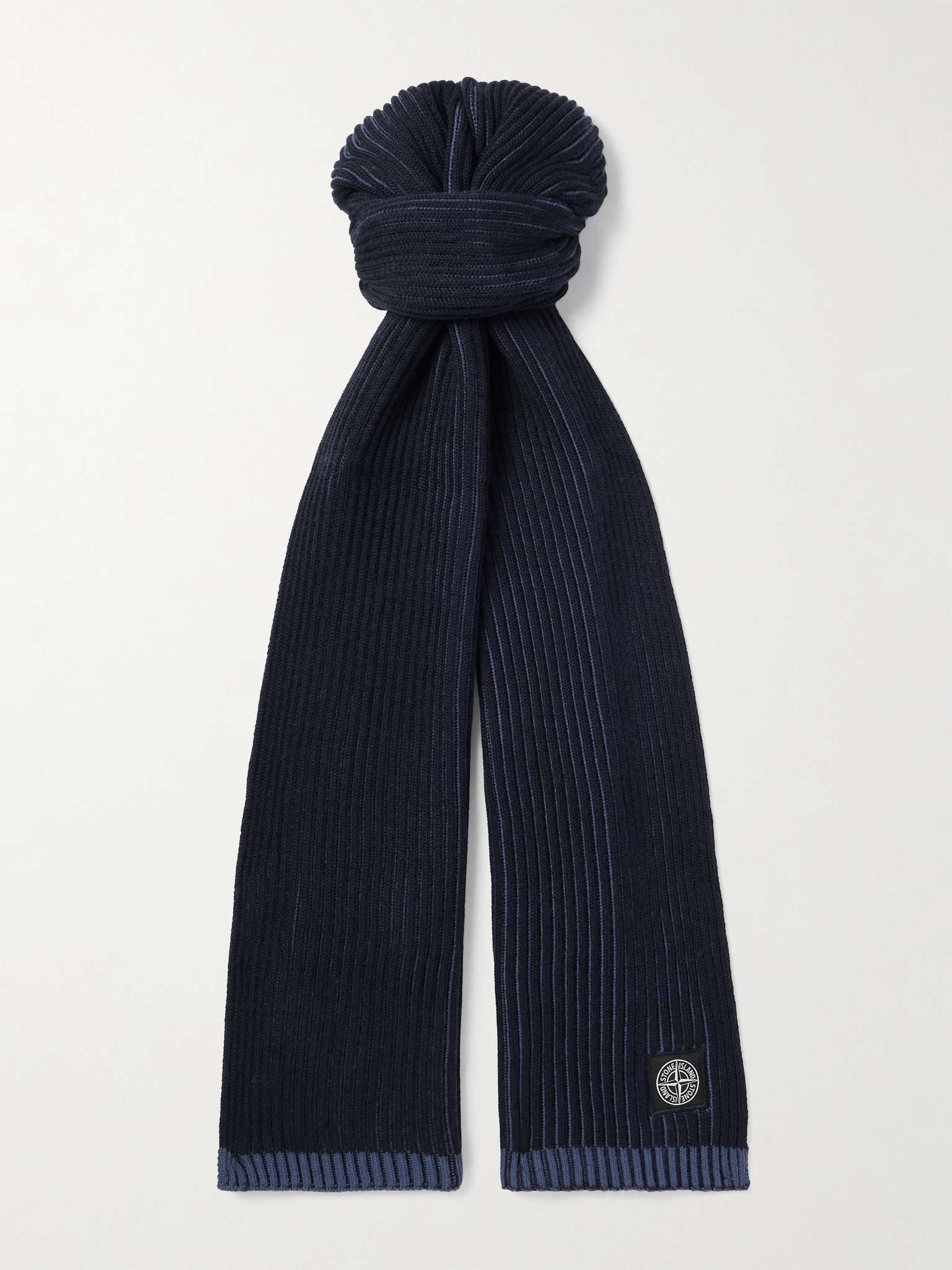 Two-Tone Logo-Appliquéd Ribbed Wool Scarf - 1
