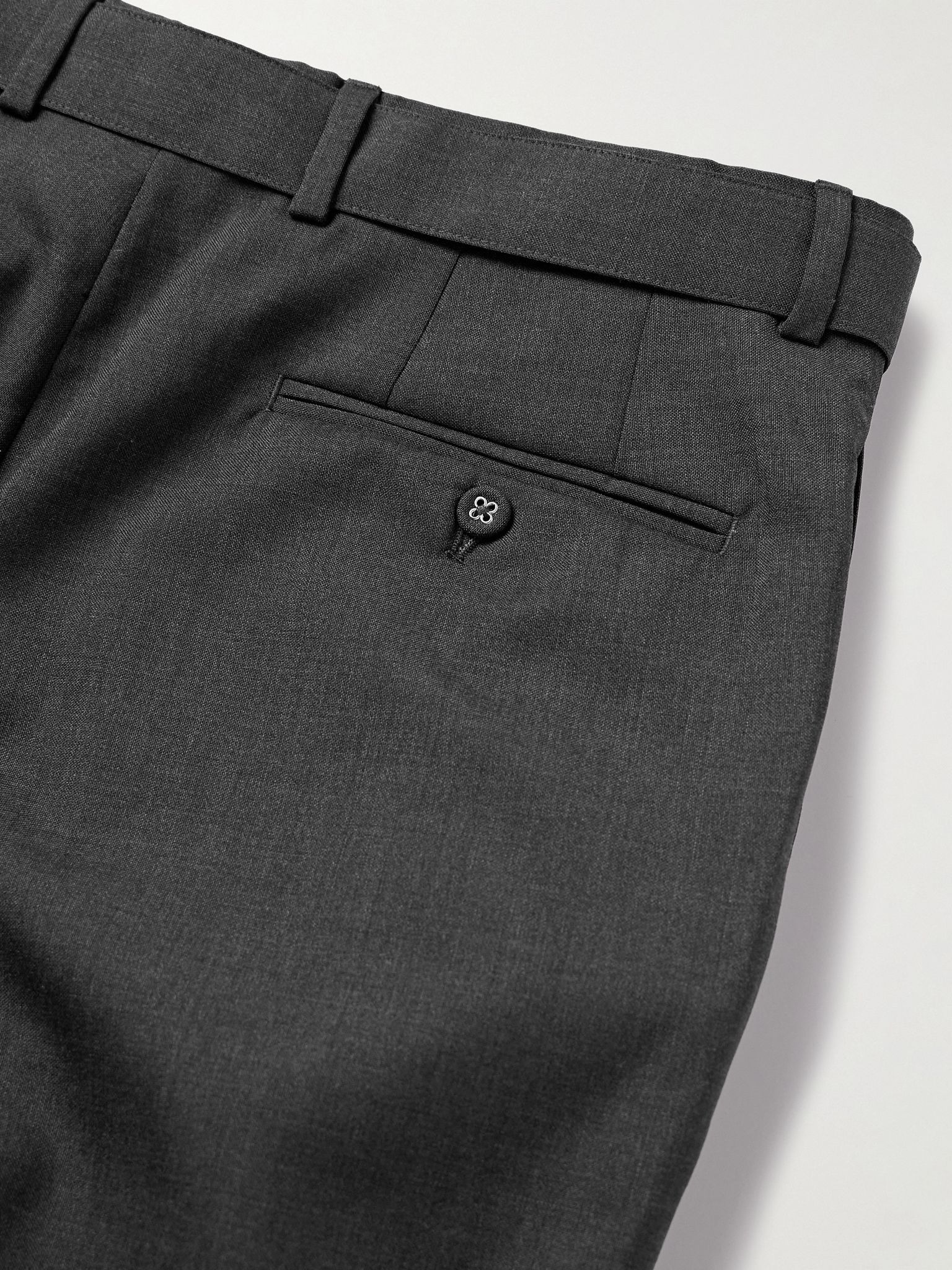 Hugo Tapered Belted Virgin Wool Suit Trousers Gray - 5