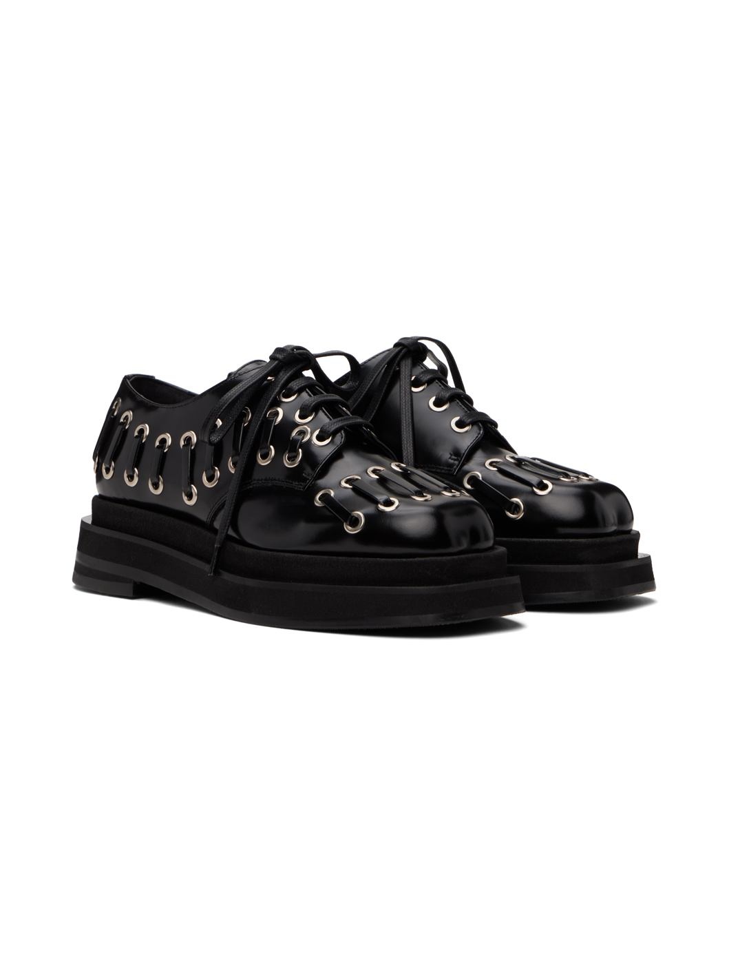 Black Heart Toe Platform Grommet Brogues - 4