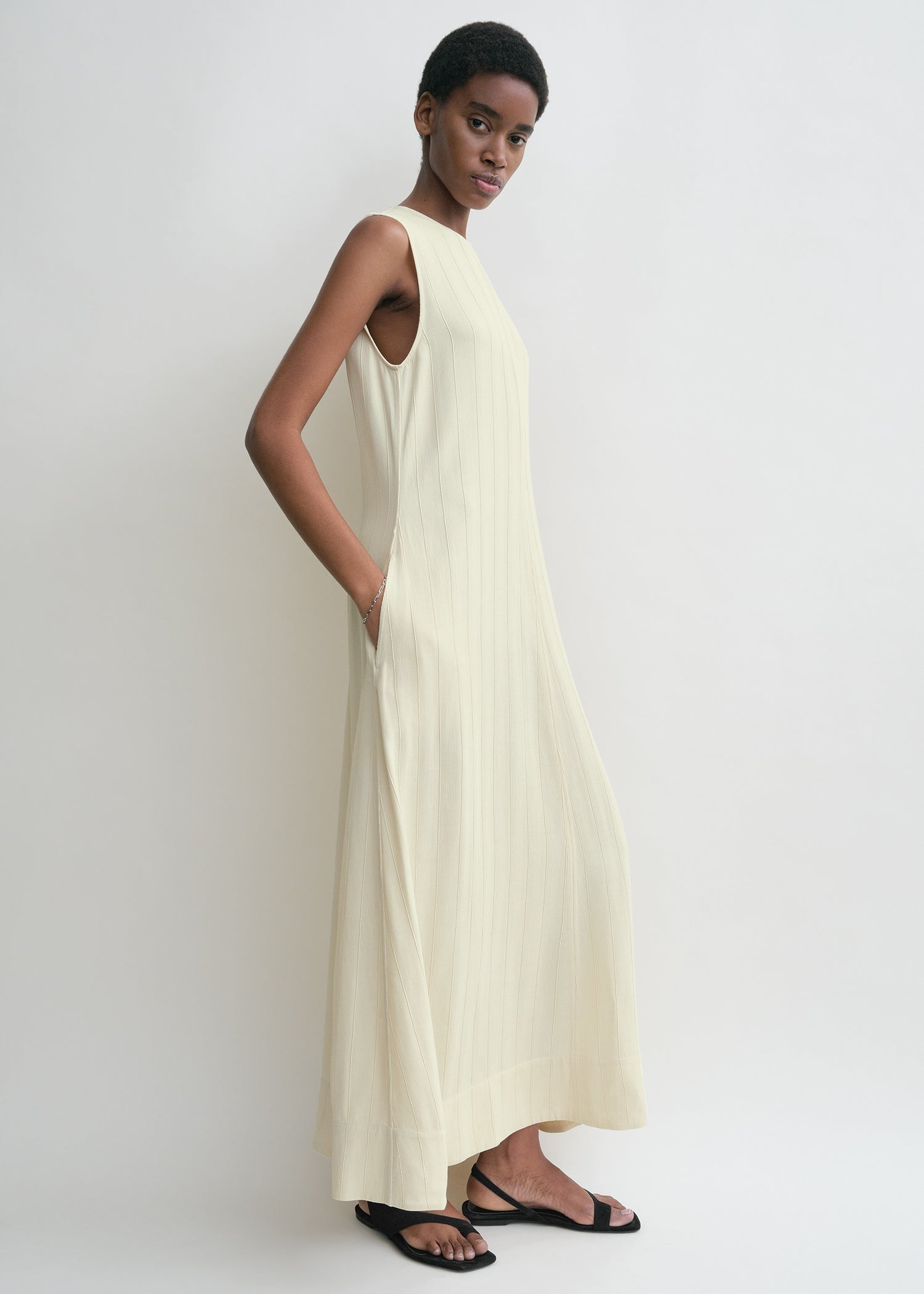 Woven stripe dress ecru - 3