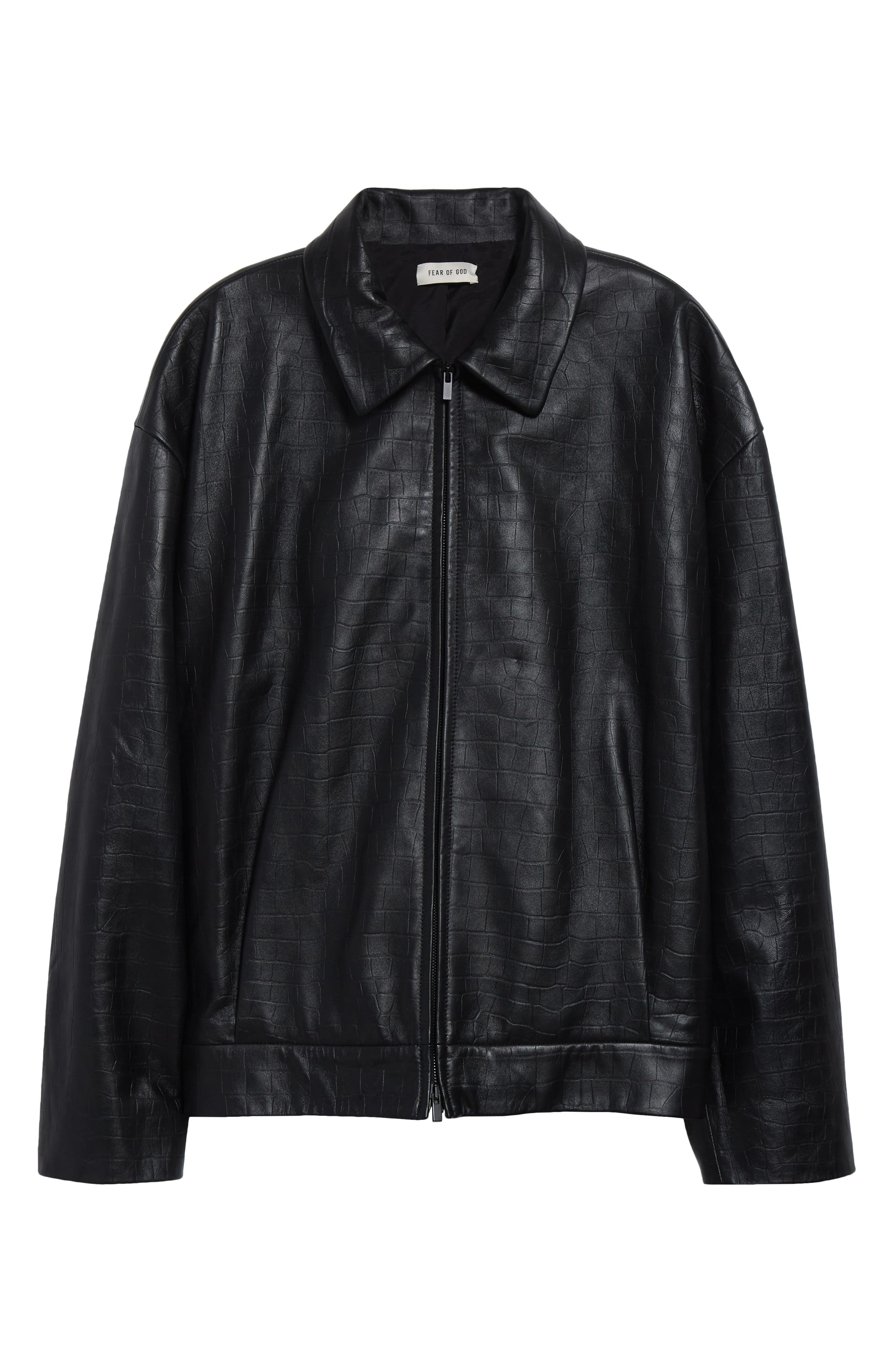 Fear of God Crocodile-Embossed Crop Leather Jacket in Black at Nordstrom - 6
