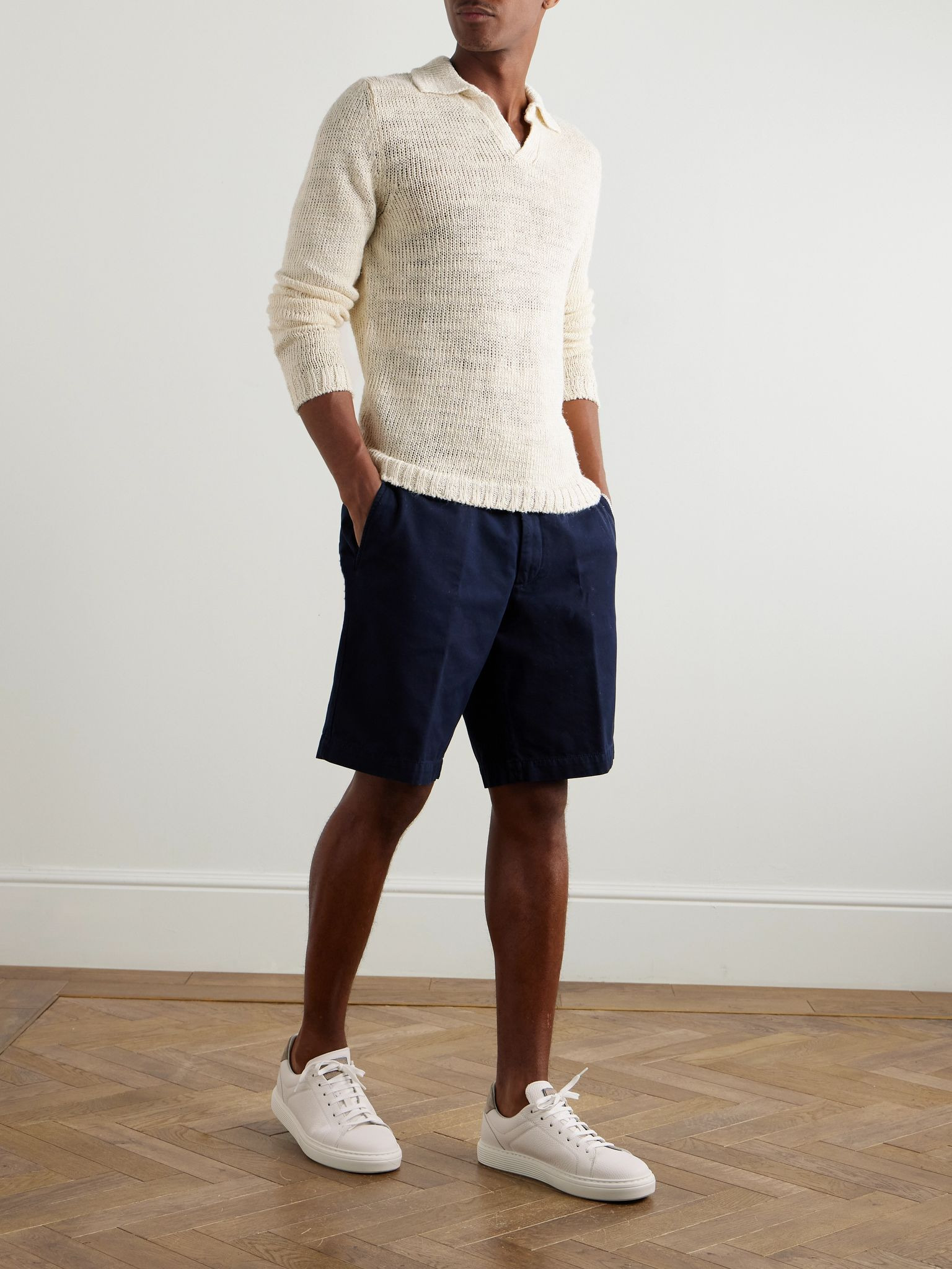 Linen-Blend Polo Shirt Cream - 2