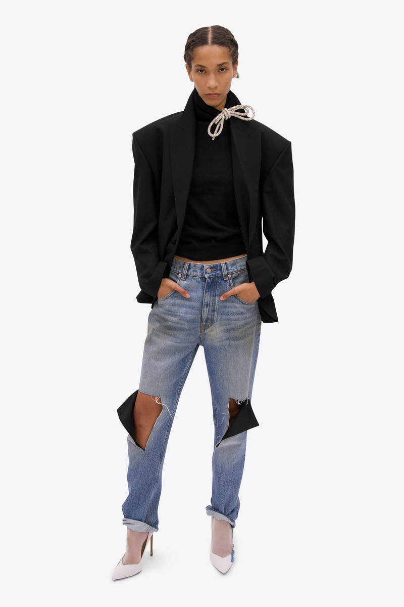 AREA SATIN KNEE SLASH JEAN outlook