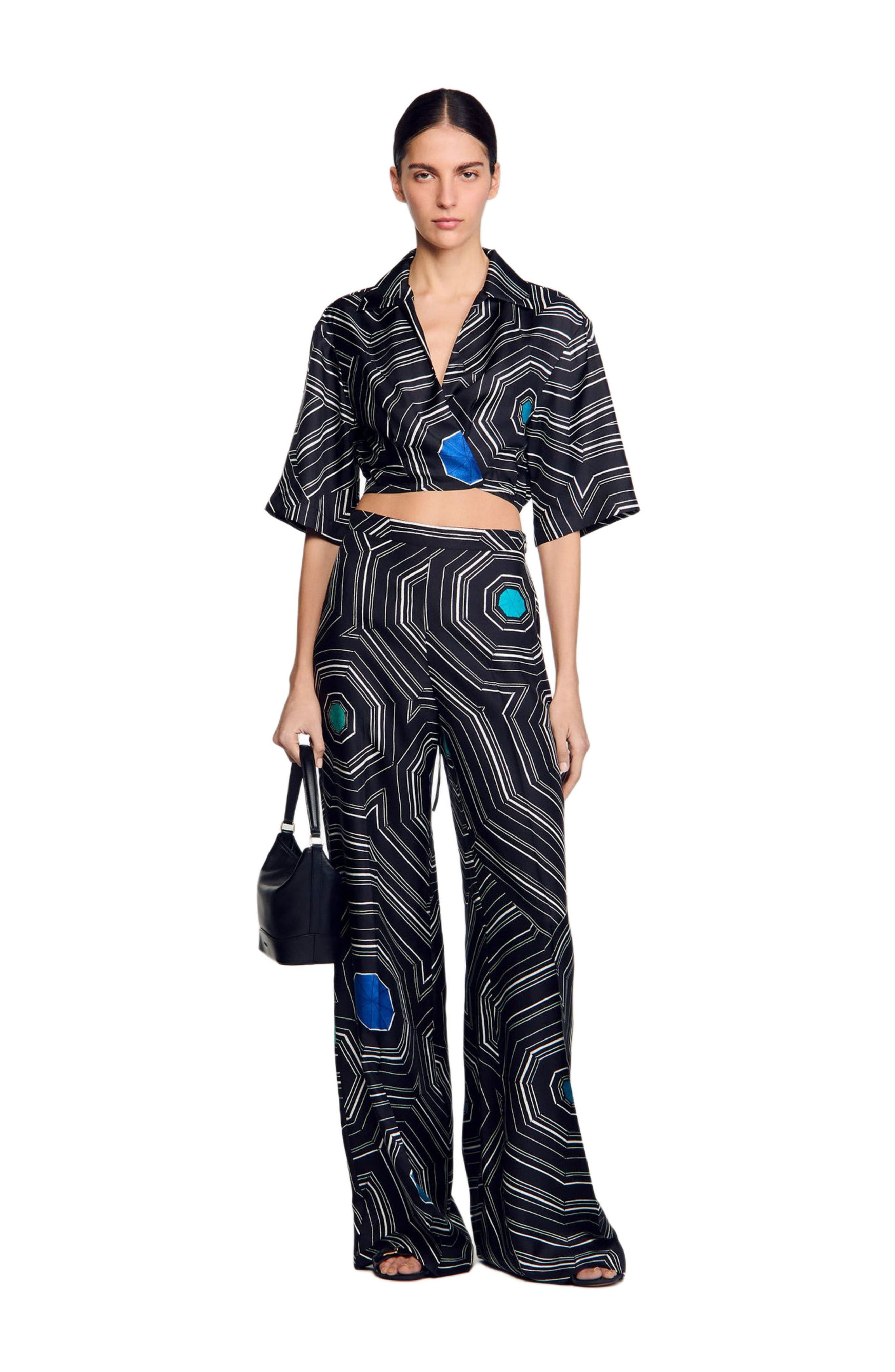 SANDRO Spiral-motif silk shirt in Black at Nordstrom - 6