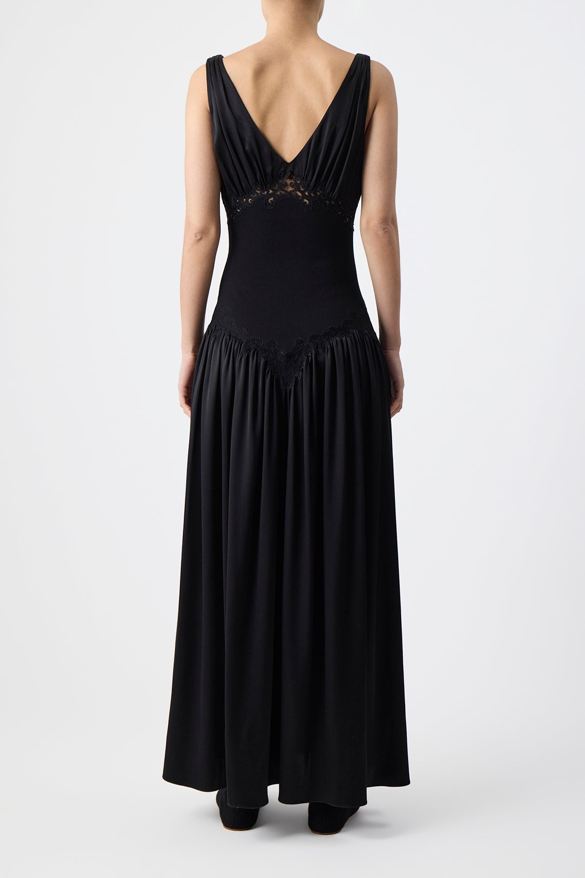 Highland Lace Dress in Black Silk Satin - 6