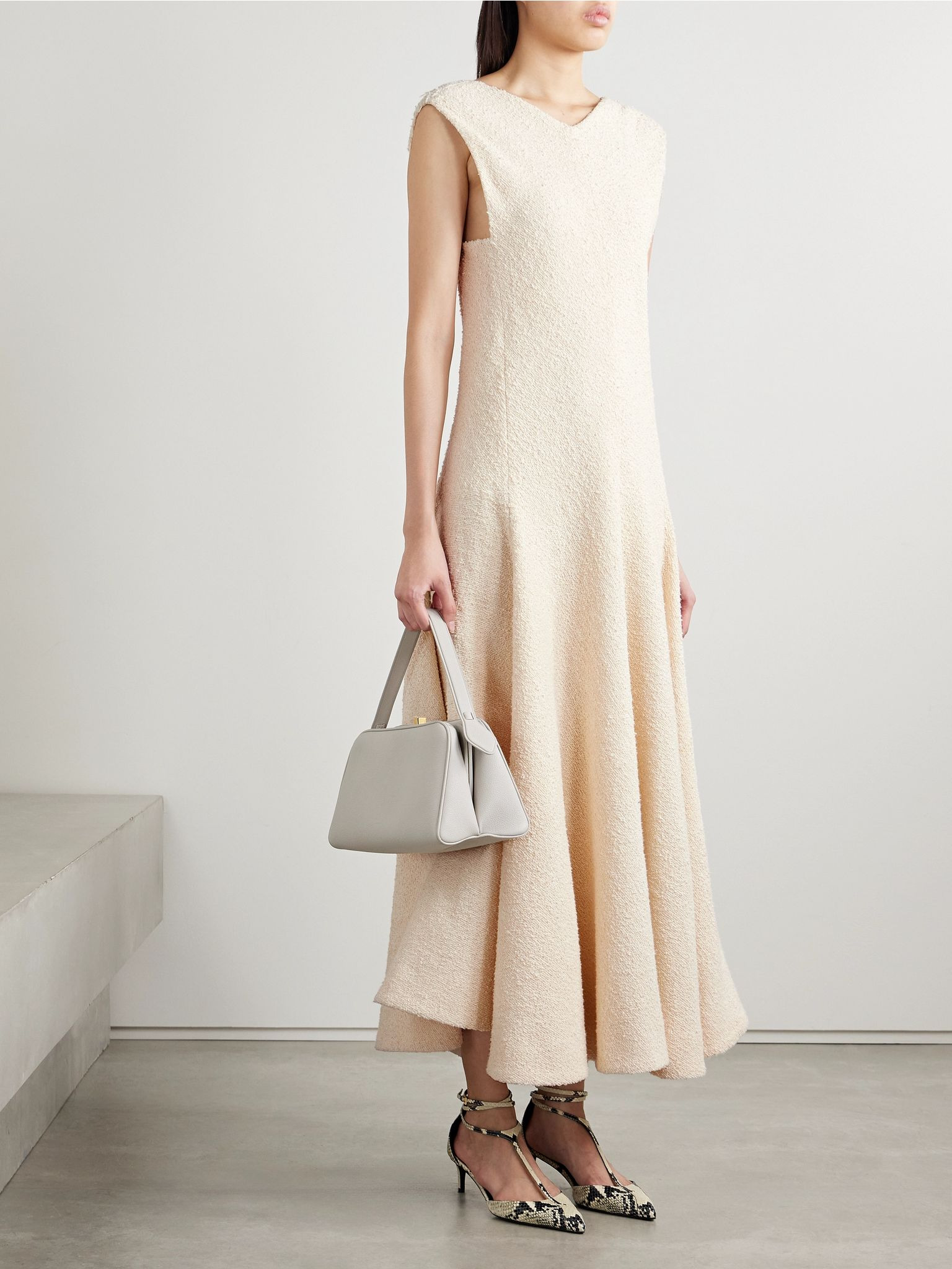 Mellie cotton-blend bouclé midi dress Neutral - 2