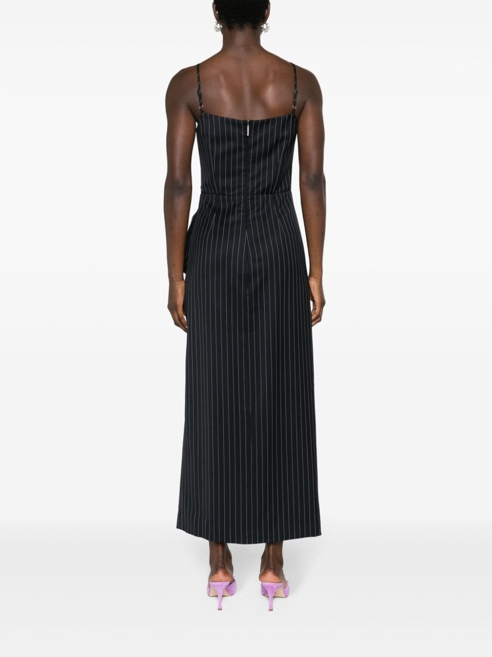 pinstripe knotted-waist midi dress - 4